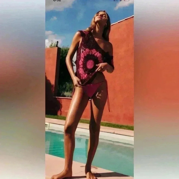 NEW Zara Short sleeve BOHEMIAN crochet top burgundy pink Woman’s size medium - Picture 4 of 9